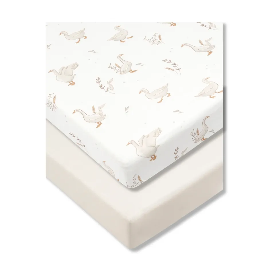 Prześcieradło do dostawki 90x60cm 2-pak Beż i Happy Goose