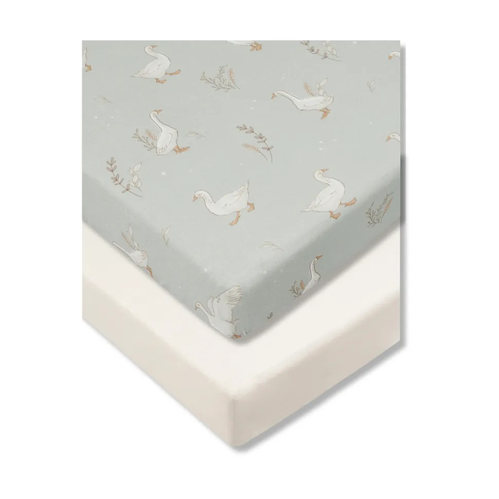Prześcieradło do łóżeczka 120x60cm 2-pak Beż i Happy Goose Olive