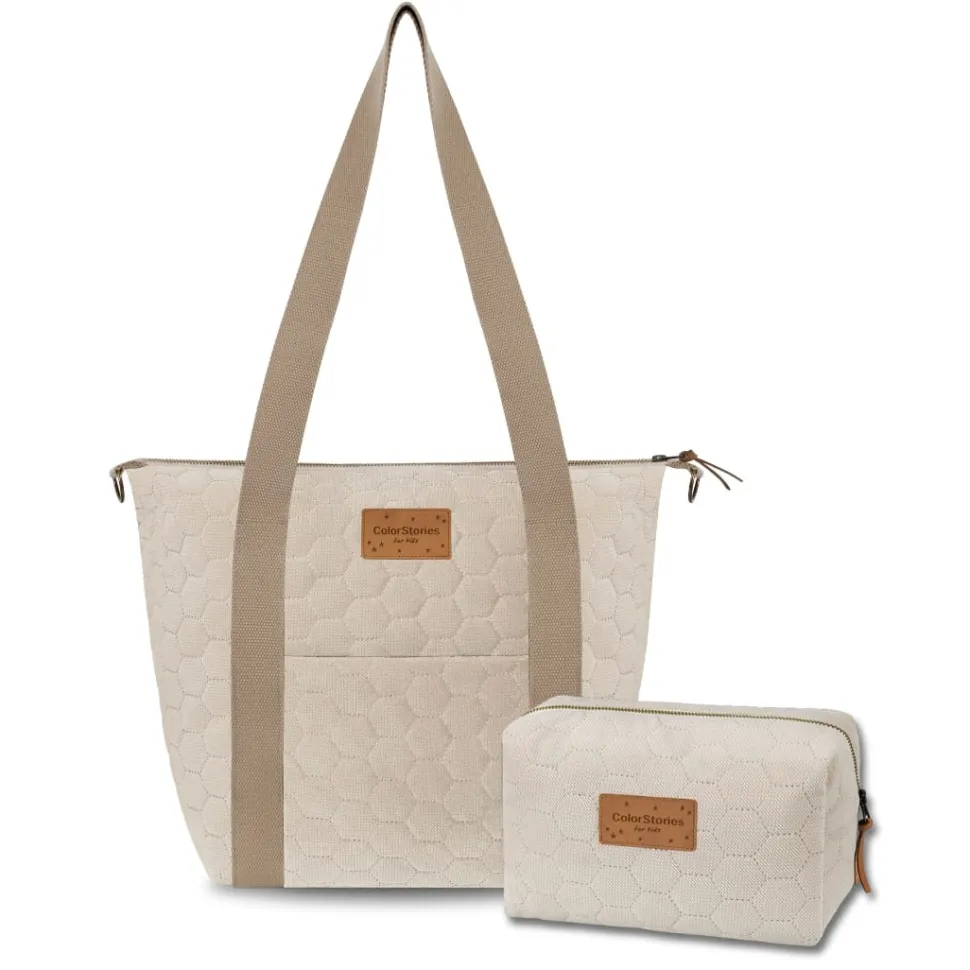 Zestaw Torba do wózka M + Kosmetyczka M 23×18 cm Velvet Ciepły beż